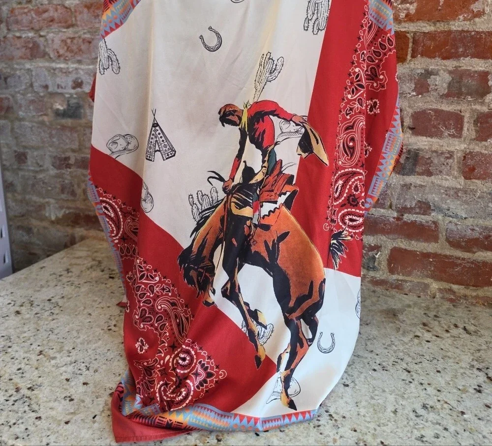 Silky Red Western Rodeo Print Women's Top 1636